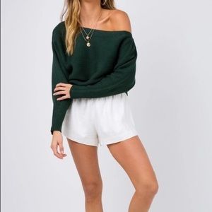 Princess Polly Off One Shoulder Green Knit Sweater (size US 2)